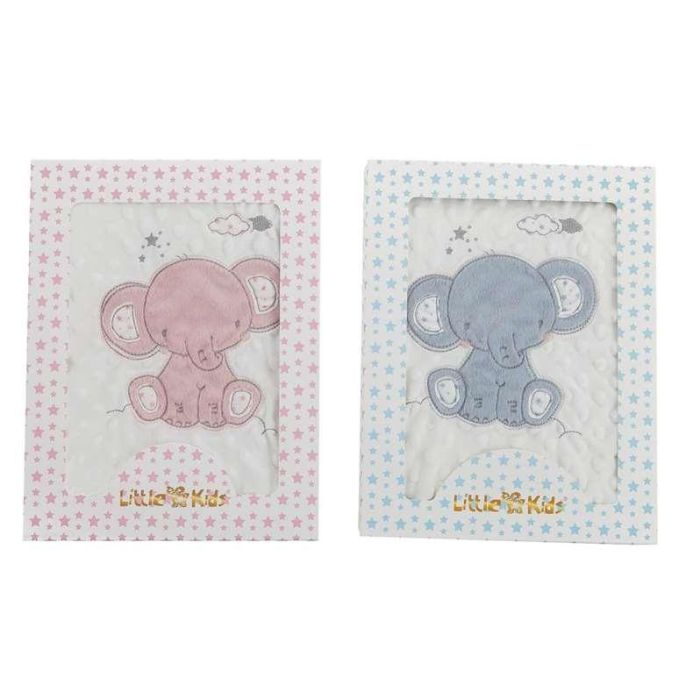 Manta doble cara elefante bordado rosa 100x75 cm 1 Manta doble cara elefante bordado rosa 100x75 cm 1
