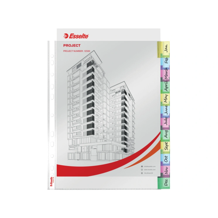 Esselte Funda Multitaladro DIN A4 Polipropileno Cristal con Pestañas, 85 micras, Pack 12 Unidades 3