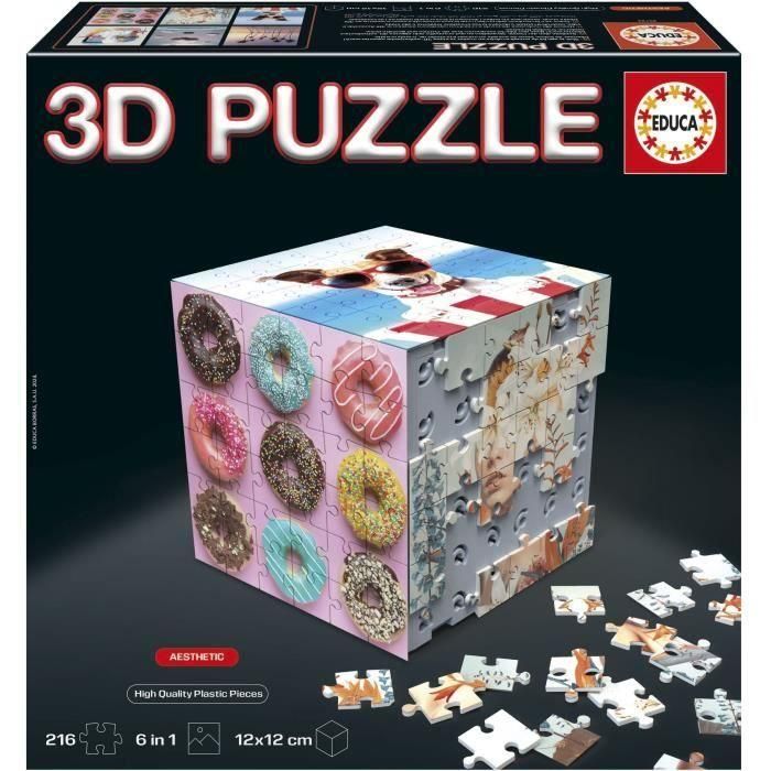 Educa Borrás Puzzle Cubo 3D Animales 6 en 1, 216 Piezas, 20125