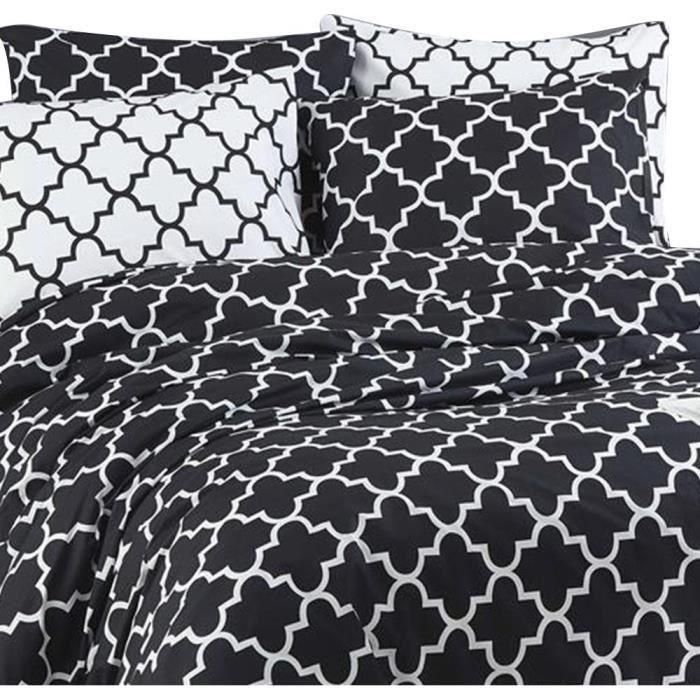 Juego de cama ASI8683742032472 - 1 funda nórdica 220x240 cm + 2 fundas de almohada 60x60 cm - 100% algodón reforzado - Negro 3 Juego de cama ASI8683742032472 - 1 funda nórdica 220x240 cm + 2 fundas de almohada 60x60 cm - 100% algodón reforzado - Negro 3