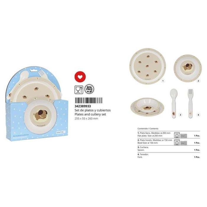 Safta Set de Platos y Cubiertos Preescolar Puppy para Niños a Partir de 3 Años, Beige, 22.5x26x5.5cm 6