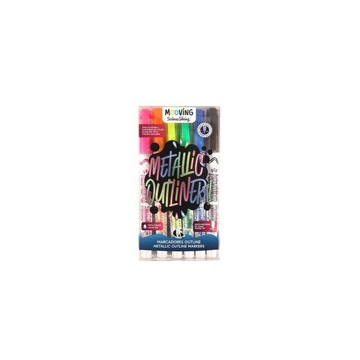Rotulador Fibra Mooving Colores Metalicos Outliner (Doble Linea) Estuche De 6