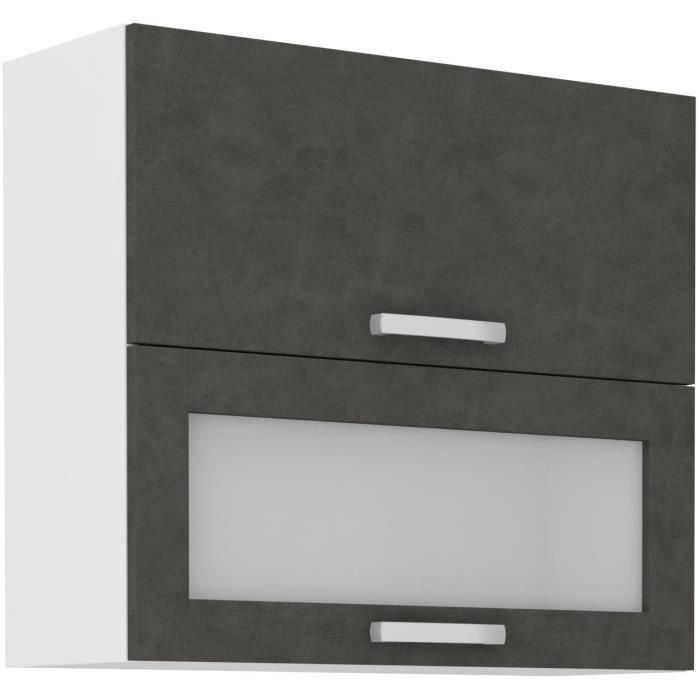 LASSEN Armario Alto con 2 Puertas Basculantes, 1 Cristal, Gris Mate - A 80 x P 31,6 x A 72 cm