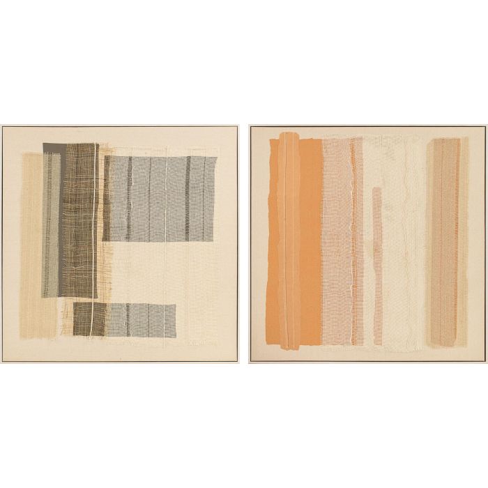 DKD Home Decor Cuadro Abstracto Blanco Beige Poliester Pino 102 x 102 x 4.5 cm (2 Unidades)