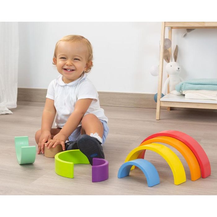KioKids Arcoíris de Madera Waldorf Montessori Grande 8 Piezas Multicolor para Niños +18 meses, Desarrollo Motricidad y Lógica 2