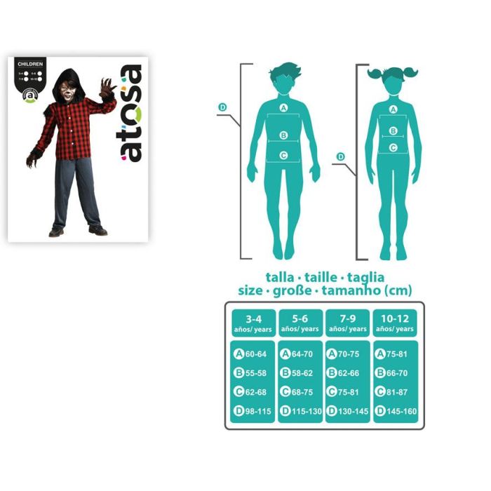 Disfraz Infantil Hombre Lobo con Camiseta y Pantalón para Niños de 7-9 Años, Ideal para Halloween