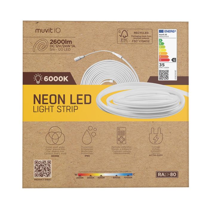 Muvit Tira Led Io Neon Ip65 5m, Control Remoto, Blanco Frío/Cálido, 120 LEDs/m, Ideal para Hogar 7 Muvit Tira Led Io Neon Ip65 5m, Control Remoto, Blanco Frío/Cálido, 120 LEDs/m, Ideal para Hogar 7