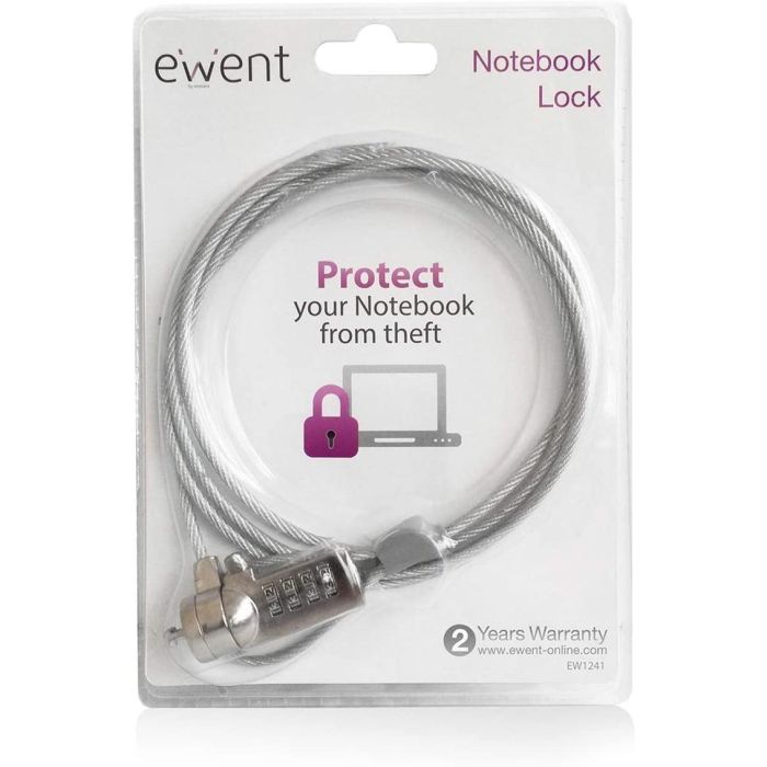 Ewent Candado para Portátil EW1241 con Combinación de 4 Dígitos y Cable de Acero de 1,5 m 1 Ewent Candado para Portátil EW1241 con Combinación de 4 Dígitos y Cable de Acero de 1,5 m 1