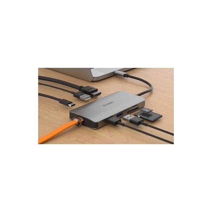 D-Link DUB-M810 Docking Station Hub USB-C con HDMI 4K, Gigabit Ethernet, Lector SD/microSD, 3x USB 3.0 y USB-C Power Delivery 100W Gris 4 D-Link DUB-M810 Docking Station Hub USB-C con HDMI 4K, Gigabit Ethernet, Lector SD/microSD, 3x USB 3.0 y USB-C Power Delivery 100W Gris 4
