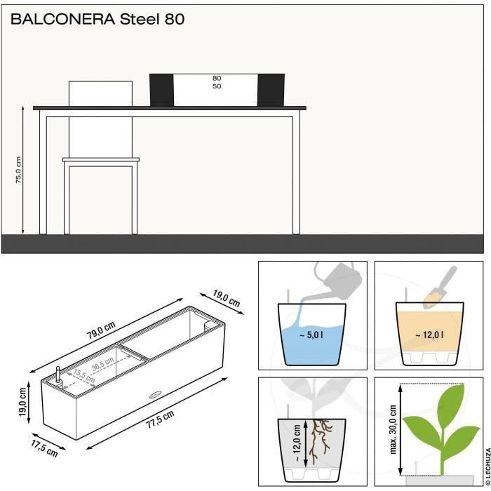 LECHUZA Macetero Balconera Steel 80, gris perla satinado 2 LECHUZA Macetero Balconera Steel 80, gris perla satinado 2