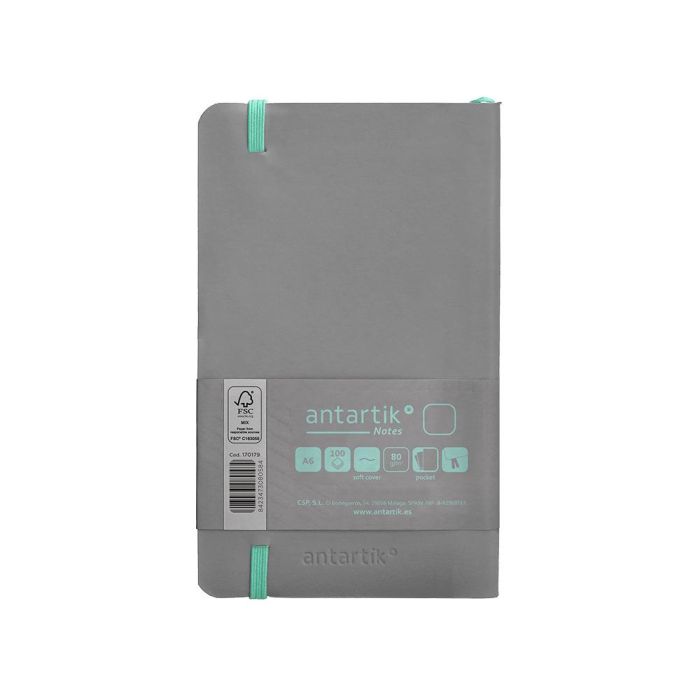 Cuaderno Con Gomilla Antartik Notes Tapa Blanda A6 Hojas Lisas Gris Y Turquesa 100 Hojas 80 gr Fsc 2