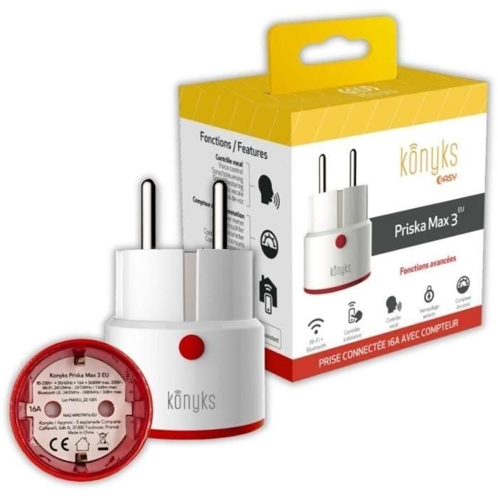 Toma conectada - KONYKS - Priska - Max 3 EU - Wifi + Bt - 16 A - Contador de consumo - Compatible con Alexa / Google Home Toma conectada - KONYKS - Priska - Max 3 EU - Wifi + Bt - 16 A - Contador de consumo - Compatible con Alexa / Google Home