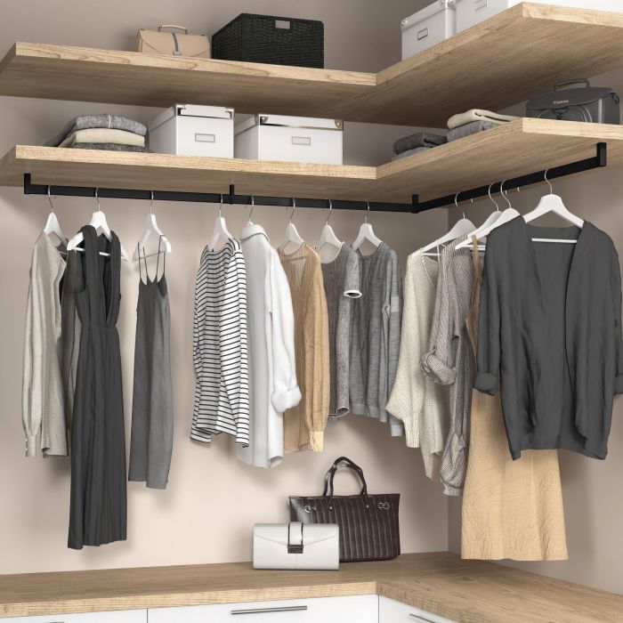 Emuca Lote de 2 barras para armario Luxe de longitud 0.75m con soportes, Aluminio y Plástico, Pintado negro texturizado 3 Emuca Lote de 2 barras para armario Luxe de longitud 0.75m con soportes, Aluminio y Plástico, Pintado negro texturizado 3