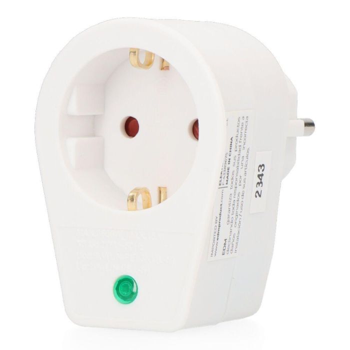 Edm Clavija con Protección Térmica para Enchufe Tipo F (Retractilada) Schuko 10A 4.8mm Blanco