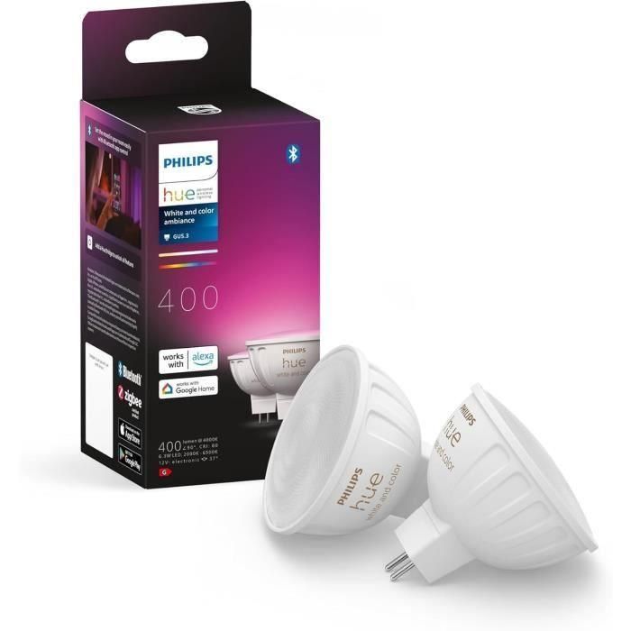 Bombilla conectada - PHILIPS HUE - MR16 - Luz blanca y de colores - Compatible con Bluetooth - Pack de 2 - Funciona con app y voz 4 Bombilla conectada - PHILIPS HUE - MR16 - Luz blanca y de colores - Compatible con Bluetooth - Pack de 2 - Funciona con app y voz 4
