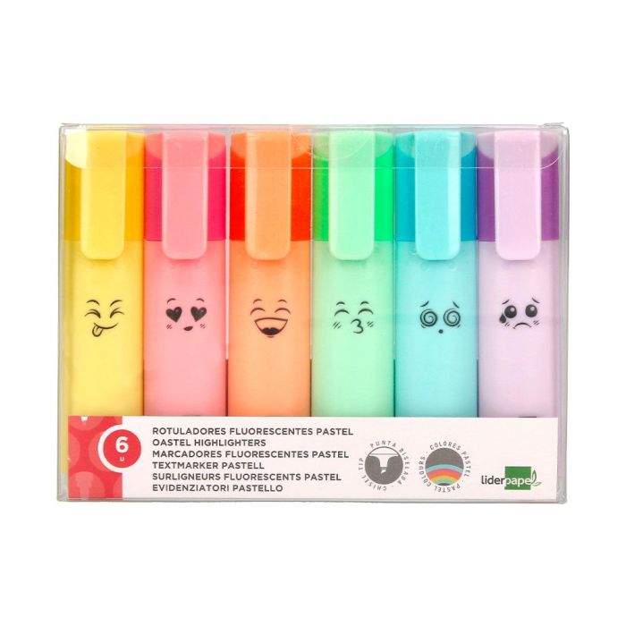 Rotulador Liderpapel Fluorescente Pastel Punta Biselada Estuche De 6 Unidades Colores Surtidos 1