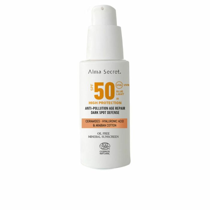ALMA SECRET #gold Crema Facial Alta Protección Solar SPF50, Hidratante para Piel Sensible con Ácido Hialurónico 50 ml