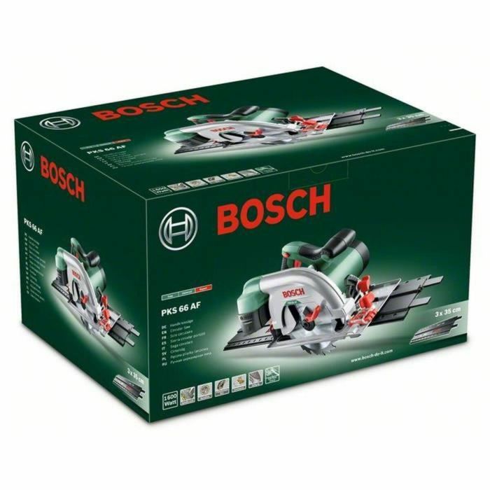 Bosch PKS66AF Sierra circular eléctrica 1600W, 5000 rpm, con riel guía, tope paralelo y caja CleanSystem 10 Bosch PKS66AF Sierra circular eléctrica 1600W, 5000 rpm, con riel guía, tope paralelo y caja CleanSystem 10