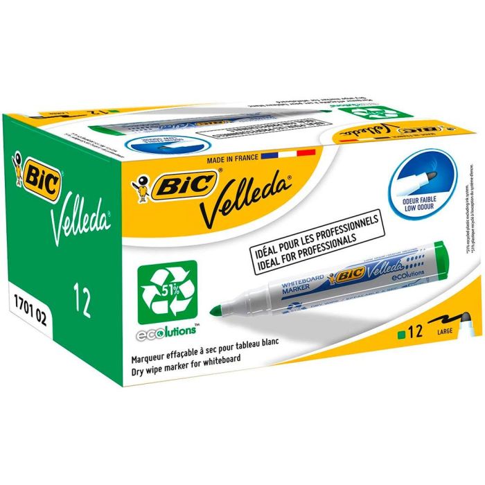 Rotulador Bic Velleda Para Pizarra Verde Punta Redonda 1,3 mm 3