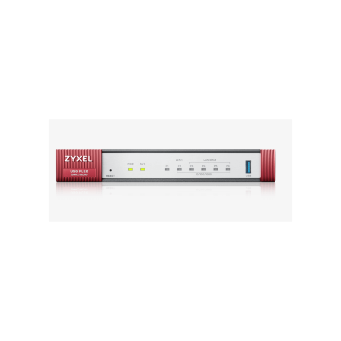 Zyxel Firewall USG FLEX 100 | USGFLEX100-EU0111F | 900Mbit/s Firewall, 270Mbit/s VPN, 4 LAN/DMZ Ports, 1 WAN, 1 SFP, 1 USB 0 Zyxel Firewall USG FLEX 100 | USGFLEX100-EU0111F | 900Mbit/s Firewall, 270Mbit/s VPN, 4 LAN/DMZ Ports, 1 WAN, 1 SFP, 1 USB 0