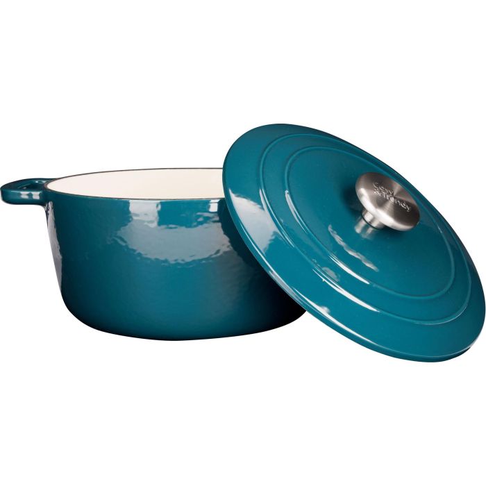 Cosy & Trendy COS5401110056843 Cacerola con tapa de hierro fundido esmaltado, Ø24 cm, 4.6 L, apta para todo tipo de cocinas, inducción, Azul 1