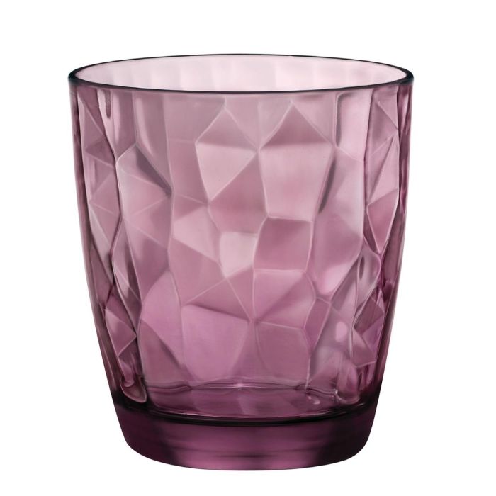 Bormioli Rocco Vaso Bajo Diamond Vidrio 39 cL, Pack de 6 Unidades Rosa con Relieve, Fabricado en Italia, Apto Lavavajillas