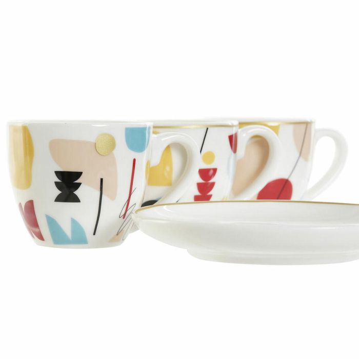 Juego de Tazas de Café DKD Home Decor Abstracto 80 ml Blanco Multicolor 1