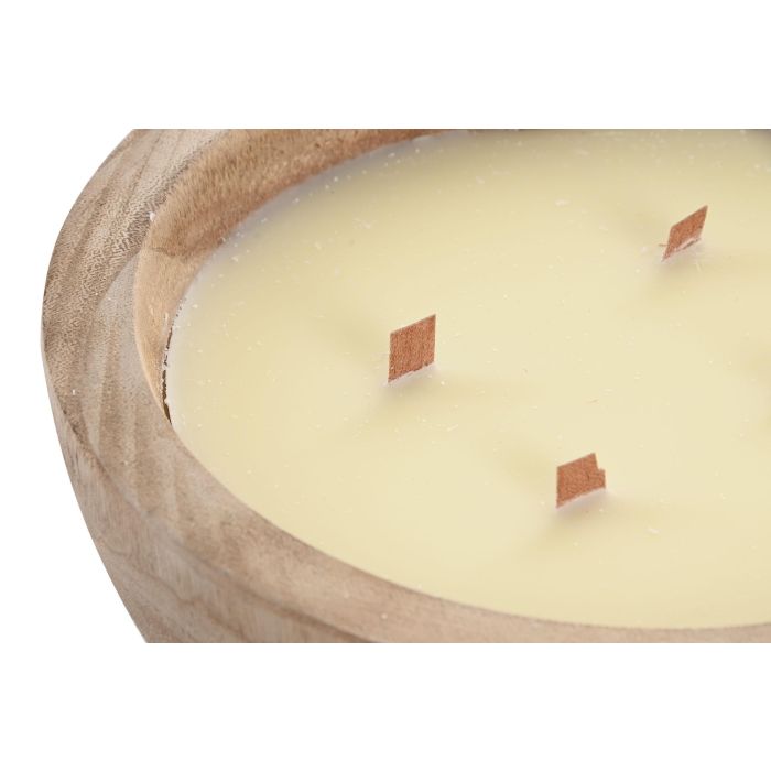 DKD Home Decor Vela Scandi de Cera y Paulownia Natural 21x21x9 cm - Pack de 4 Unidades, 600gr 1