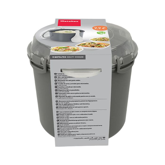 Metaltex Cocedor de arroz y cereales para microondas, 2.2L, 20.5x17x16cm, incluye dosificador y espátula 4