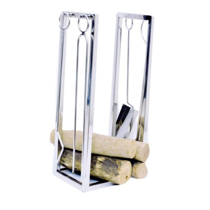 DKD Home Decor Leñera Moderna Organizador de Leña Acero Inoxidable Plateado - Set 4 Piezas, 54x6x1 cm, Ideal para Salón y Chimenea 1