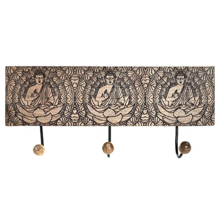 DKD Home Decor Perchero de Pared Oriental con Buda, 3 Colgadores, Madera de Mango y Metal, Marrón Oscuro 38x18x6 cm DKD Home Decor Perchero de Pared Oriental con Buda, 3 Colgadores, Madera de Mango y Metal, Marrón Oscuro 38x18x6 cm