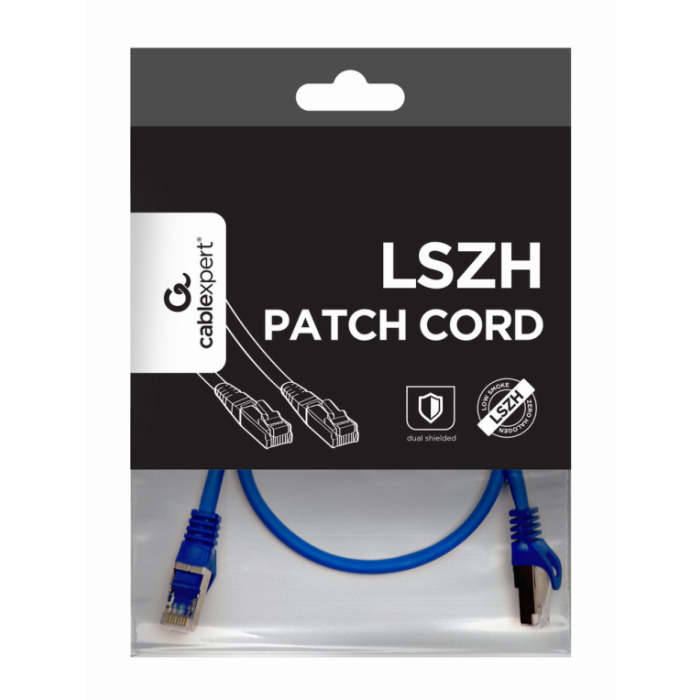 Gembird PP6A-LSZHCU-B-0.5M Cable de Red Cat6a S/FTP (S-STP) 0,5m Azul RJ-45 Contactos Oro