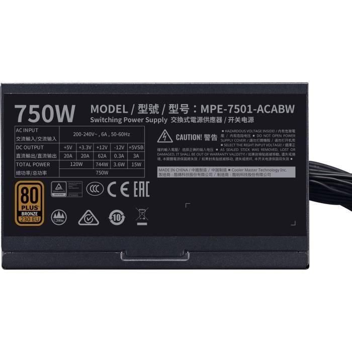 COOLER MASTER MWE Bronze 750W V2 - Fuente de alimentación 750W - 230V (Certificado 80 Plus Bronze 5 años de garantía) Cables planos negros 2 COOLER MASTER MWE Bronze 750W V2 - Fuente de alimentación 750W - 230V (Certificado 80 Plus Bronze 5 años de garantía) Cables planos negros 2