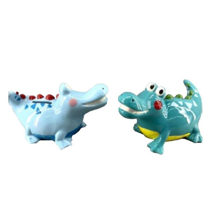 DKD Home Decor Hucha Infantil Cocodrilo de Dolomita Surtida, Colores Azul y Verde, 16x9x9 cm - Pack 6 Unidades