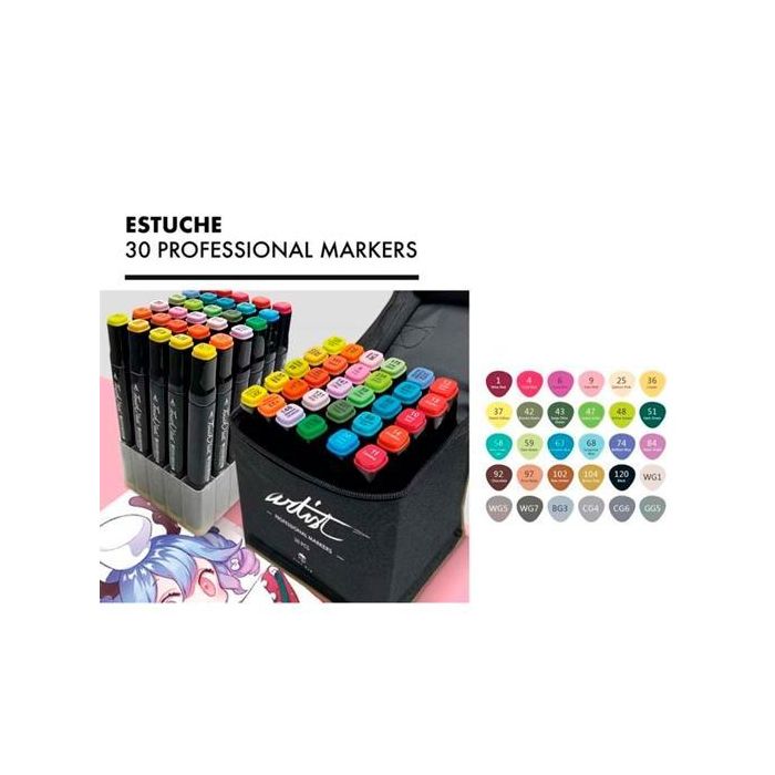 Alex Bog C-Surtidos Rotuladores Luxury Canvas Gama Artist Doble Punta Fina-Biselada Estuche De Lujo 30 Ud