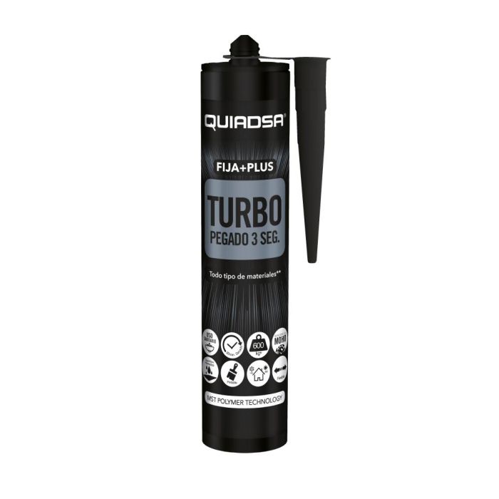 Quiadsa Fija+Plus Turbo Adhesivo Elástico Negro 290 ml - Fijación Rápida 3 Segundos, Alta Resistencia 400 kg/m²