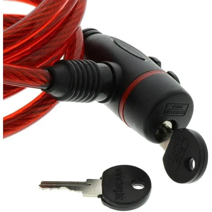Burg Wachter Cable para candado de bicicleta 1 260 100 Espiral 100 cm 8 mm acero con llave y soporte 4