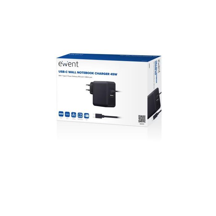Ewent EW3979 Cargador Pared USB Tipo C 45W PD con Puerto USB-A, Compatible con iPhone 15/14 y Android, Protección Cuádruple 2