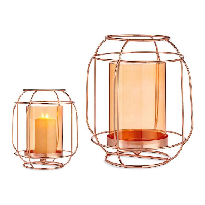 Giftdecor Base Vela Cristal Farol Ambar Metal Cobre 19x20x19 cm (8 Unidades)