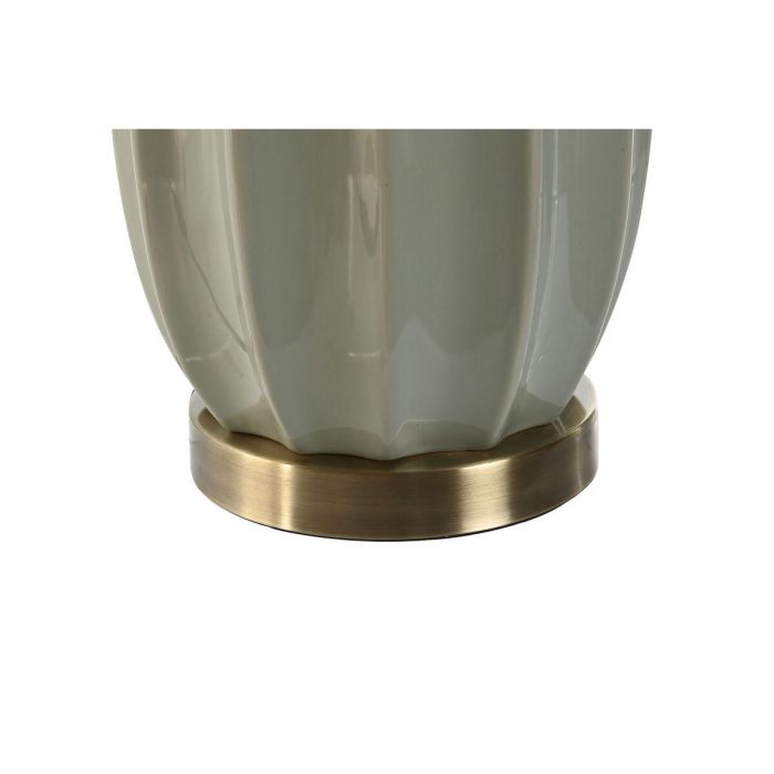 DKD Home Decor Lámpara de Sobremesa Moderna Verde y Blanco, con Base de Gres y Plafón de Lino, compatible con bombillas E27 LED, 41x41x78 cm 3
