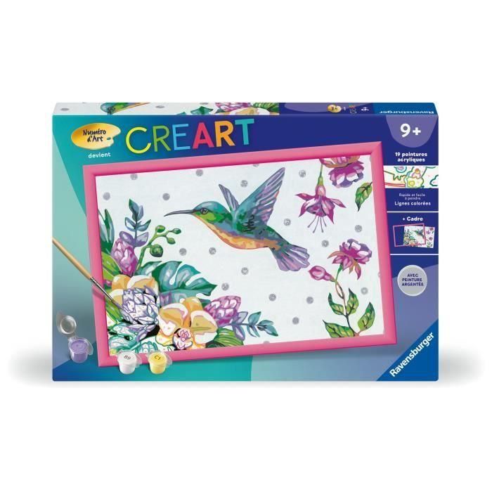 CreArt Kids - Colibrí y flores exóticas (31 x 21 cm), kit de pintura por números, Art Number, a partir de 7 años, 25851, Ravensburger CreArt Kids - Colibrí y flores exóticas (31 x 21 cm), kit de pintura por números, Art Number, a partir de 7 años, 25851, Ravensburger
