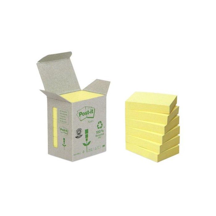 Post-It Bloc Notas Adhesivas Recicladas 100H 38x51mm Canary Yellow - Paquete de 6 Unidades