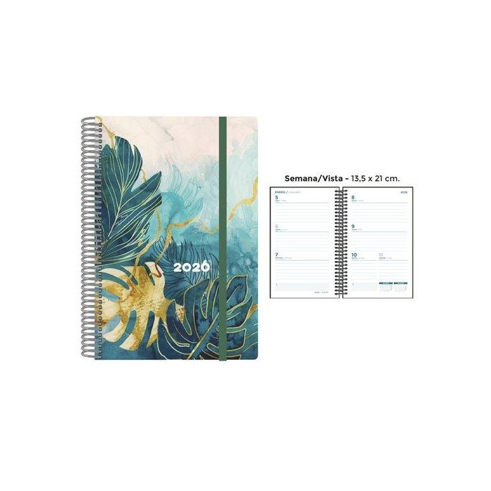 Agenda Anual (2026) Senfort Decorada Espiral Tapa Pp Con Goma 135X210 S/V Green Paradise