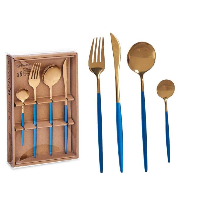 Set Cubiertos Kinvara 8Pcs Oro Azul, Acero Inoxidable, 16x5x24.5 cm (12 Unidades)