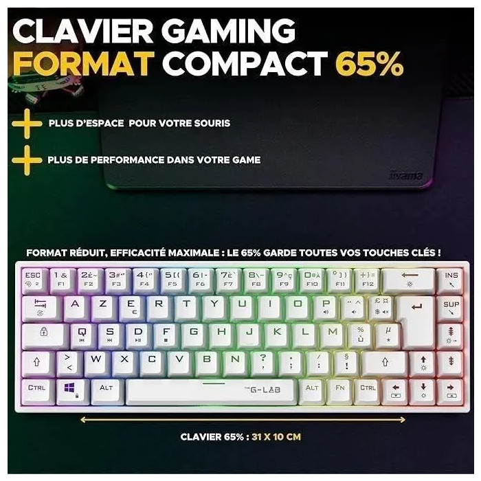 The G-Lab KEYZ TITAN Teclado Mecánico para Juegos con Interruptor Rojo, Azerty, Triple Modo, RGB, Blanco 1