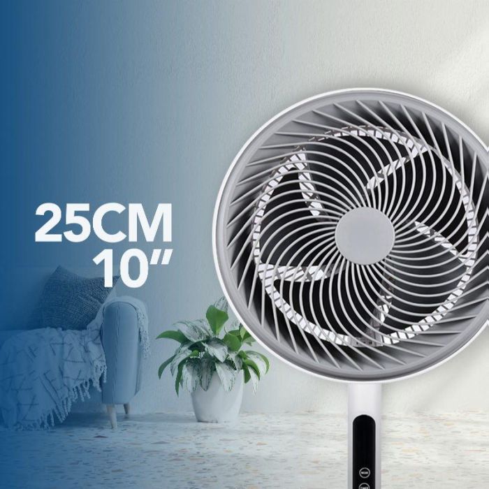 Daewoo Ventilador de Alta Velocidad de 25 cm (10 pulgadas), 80 W con Base Redonda y Mando a Distancia
