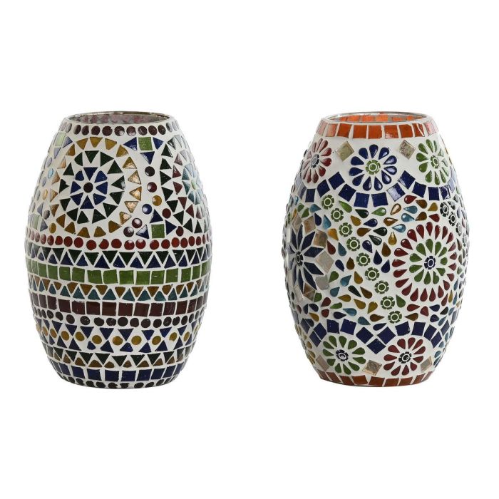 DKD Home Decor Lámpara de Sobremesa Shabby Mosaico Multicolor de Cristal 14x19x14 cm E14 25W (2 Unidades)
