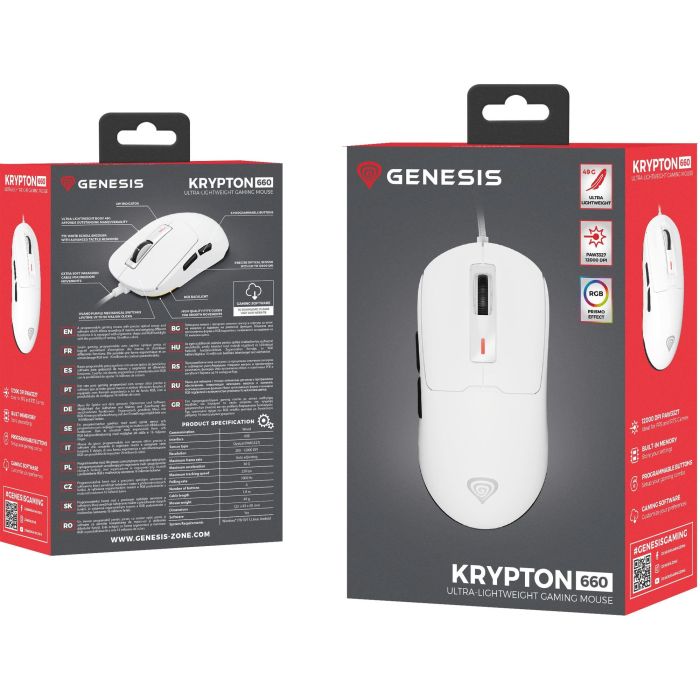 GENESIS Krypton 660 Ratón Gaming Óptico Ambidextro 12000 DPI, Ultraligero 49g, Cable USB Paracord, Huano Purple 90M Clicks, Blanco 5 GENESIS Krypton 660 Ratón Gaming Óptico Ambidextro 12000 DPI, Ultraligero 49g, Cable USB Paracord, Huano Purple 90M Clicks, Blanco 5