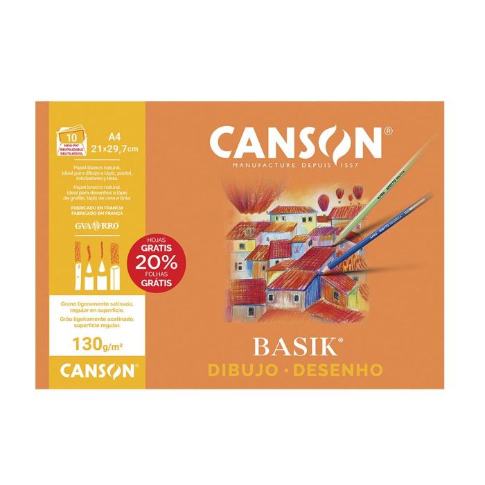 Canson Minipack Dibujo Basik 10 Hojas Liso 130 gr. 21x29,7 cm -Sobre Unitario- 1