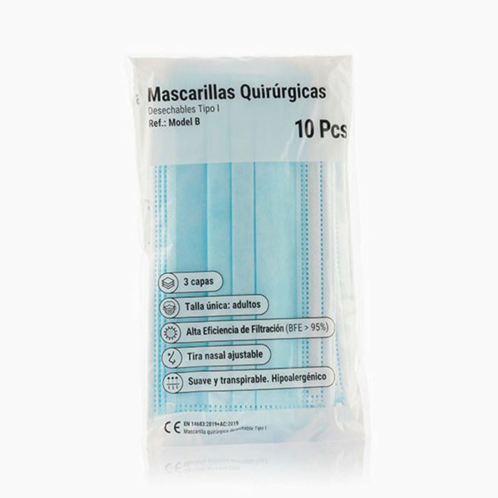 Mascarilla Quirúrgica Desechable de 3 Capas Tipo I Model B (Pack de 10) 2 Mascarilla Quirúrgica Desechable de 3 Capas Tipo I Model B (Pack de 10) 2